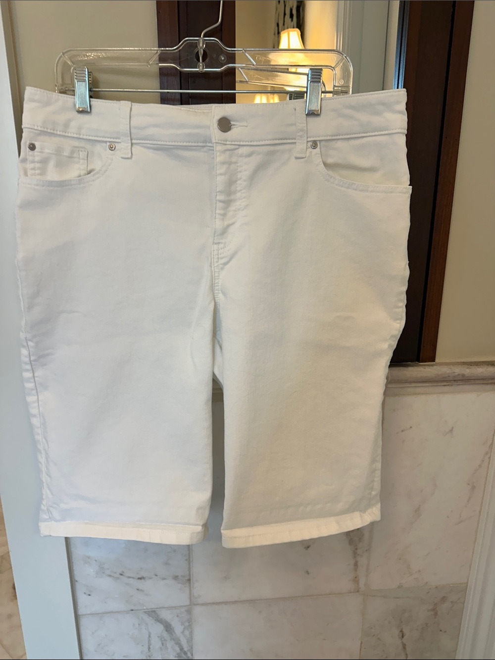Chico's White Bermuda Stretch Denim Shorts